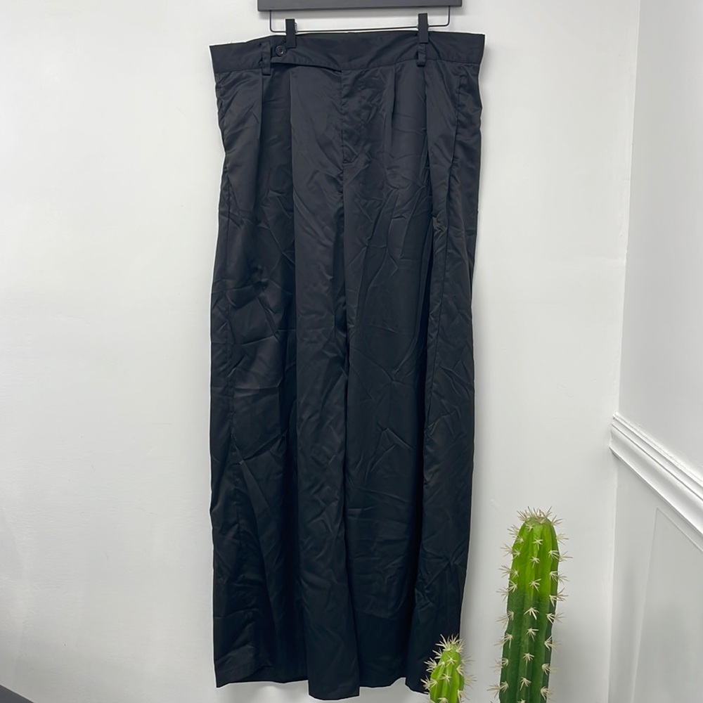 Wide legged black satin pants
